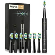 Fairywill Sonic Electric Toothbrush with 5 Modes for Adults，Rechargeable Toothbrush with 8 Brush Heads and Smart Timer, 2H Charge for 30 Days，Black