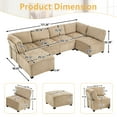 thumbnail image 5 of MOONMISS U-Shaped Corduroy Upholstered 6-Seat Convertible Modular Sectional Sofa Fit for Living Room-Khaki, 5 of 5