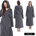 thumbnail image 3 of Cotton Bathrobe for Men, Terry Cloth Robe with Hooded Towel Full Length Robe Dark Grey One Size, 3 of 9