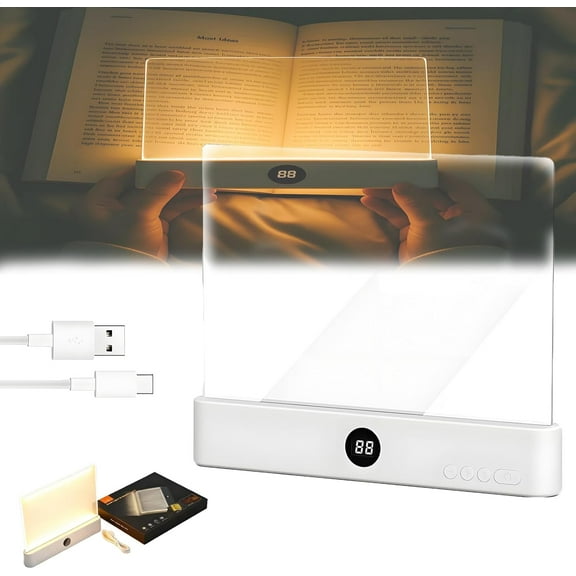 Luma Lit Book Light, Smart Dimmable USB Rechargeable Flat Panel LED Reading Light with Glow Panel and Page Glow, Night Reader Book Light for Reading in Bed (White)