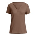 thumbnail image 4 of Tfken Summer Women Tshirts Solid Color Short Sleeve V Neck Tops Casual Trendy Female Soft Shirts Brown, 4 of 5