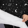 thumbnail image 3 of Oversized Wearable Blanket Hoodie,Black White Star Moon Planet Comet Pattern Sherpa Blanket Hoodie with Super Pockets,Super Warm Fuzzy Pullover for Women & Men, 3 of 6