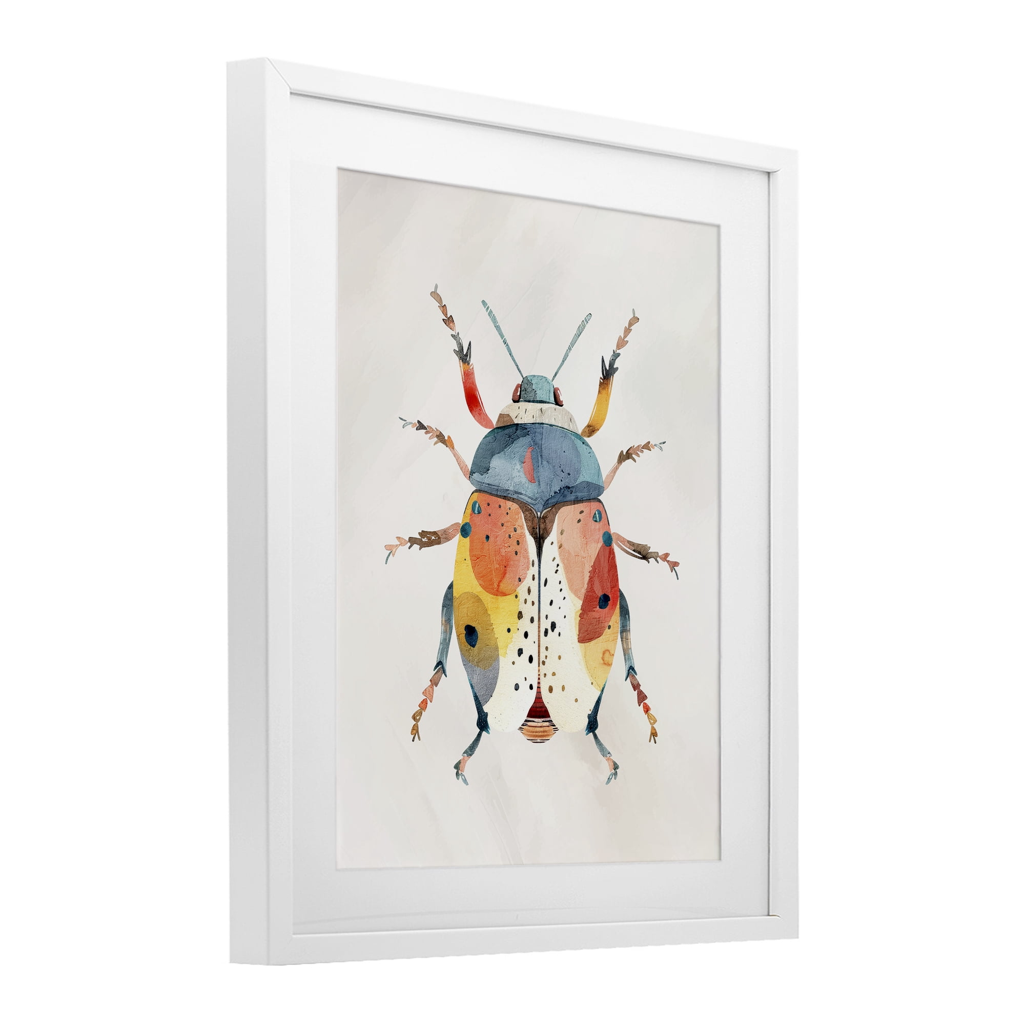 Stupell Industries Boho Colorful Beetle White Framed Print Under Glass, design by Kim Allen