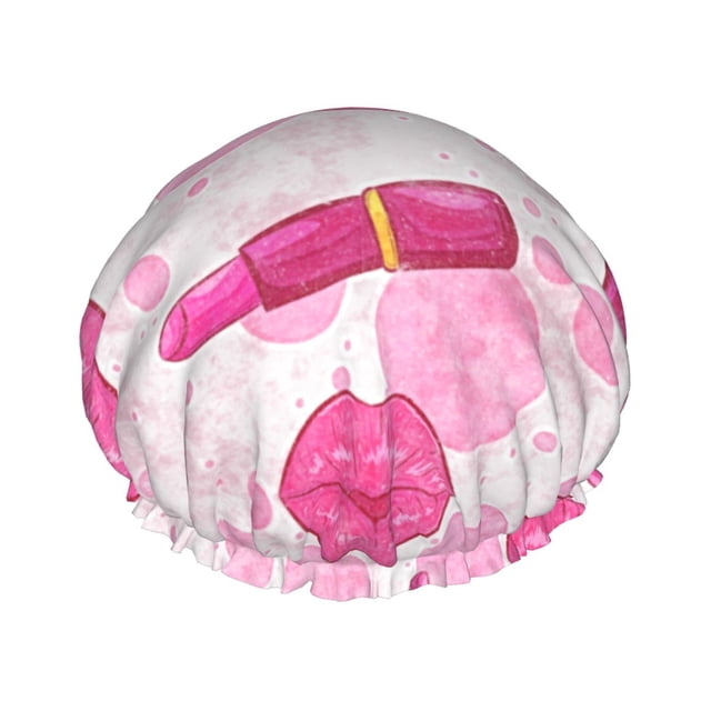 YFYANG Femmes Double Douche Imperméable Cap, Rouge à Lèvres Rose Graffiti Cheveux Réutilisables Cap pour Tous les Styles de Cheveux et les Tailles de Tête