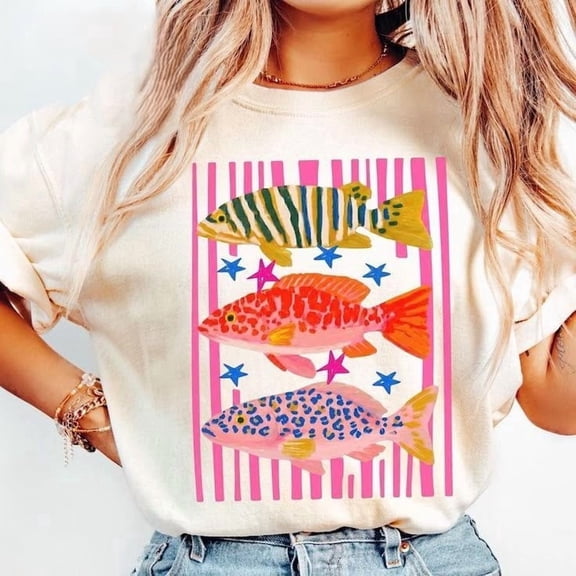 Preppy Rainbow Trout Fishing Shirt Colorful Fish Graphic Tee Lake Life Shirt Fisherman Shirt Cute Summer Fishing Shirt