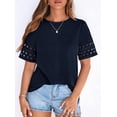 thumbnail image 3 of PRETTYGARDEN Summer Tops for Women Lace Short Sleeve T-Shirts Casual Blouses Spring Fashion Clothes Vacation Outfits, 3 of 8