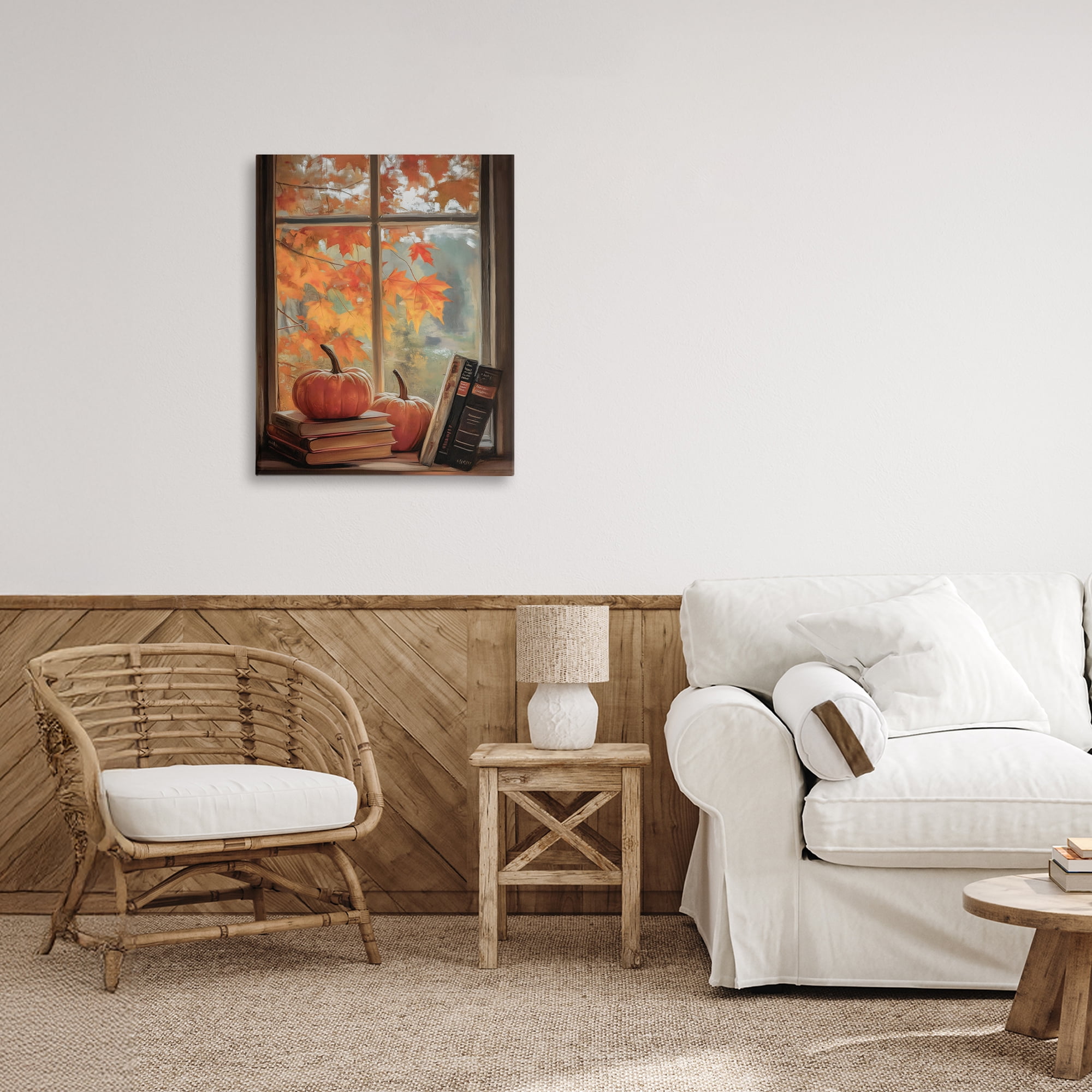 Cozy Fall Window Books Canvas Wall Art, design by Arlington Prints