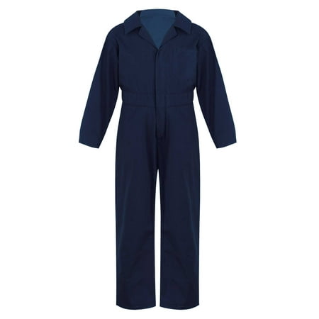 ranrann Kids Boys Long Sleeve Cargo Coverall Bodysuit Girls Tricot Taping Full Zip Solid Color Dark Blue 16