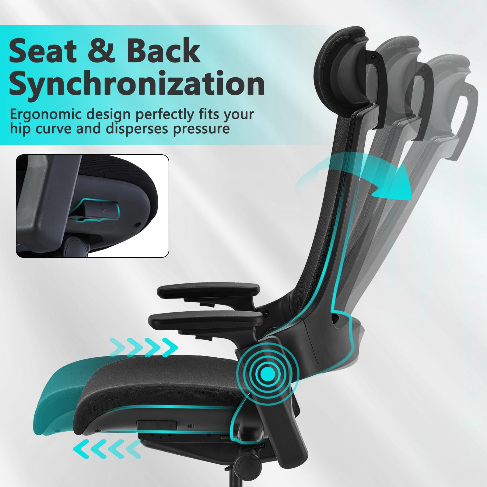 CLATINA Ergonomic High Swivel Executive Chair with Adjustable Height Head 3D Arm Rest Lumbar Support and Upholstered Back for Home Office Black Mesh/High Back