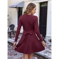 thumbnail image 3 of Weardear Kint Dress for Women 2025 Casual Long Sleeve Ribbed Flowy Crewneck Dress with Tie Waist, 3 of 5