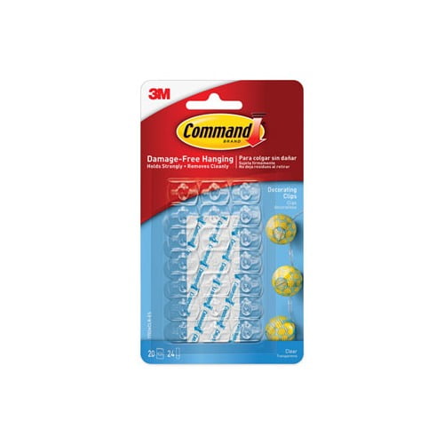 Clear Hooks and Strips Plastic, Decorating Clips, 20 Clips and 24 Strips/Pack