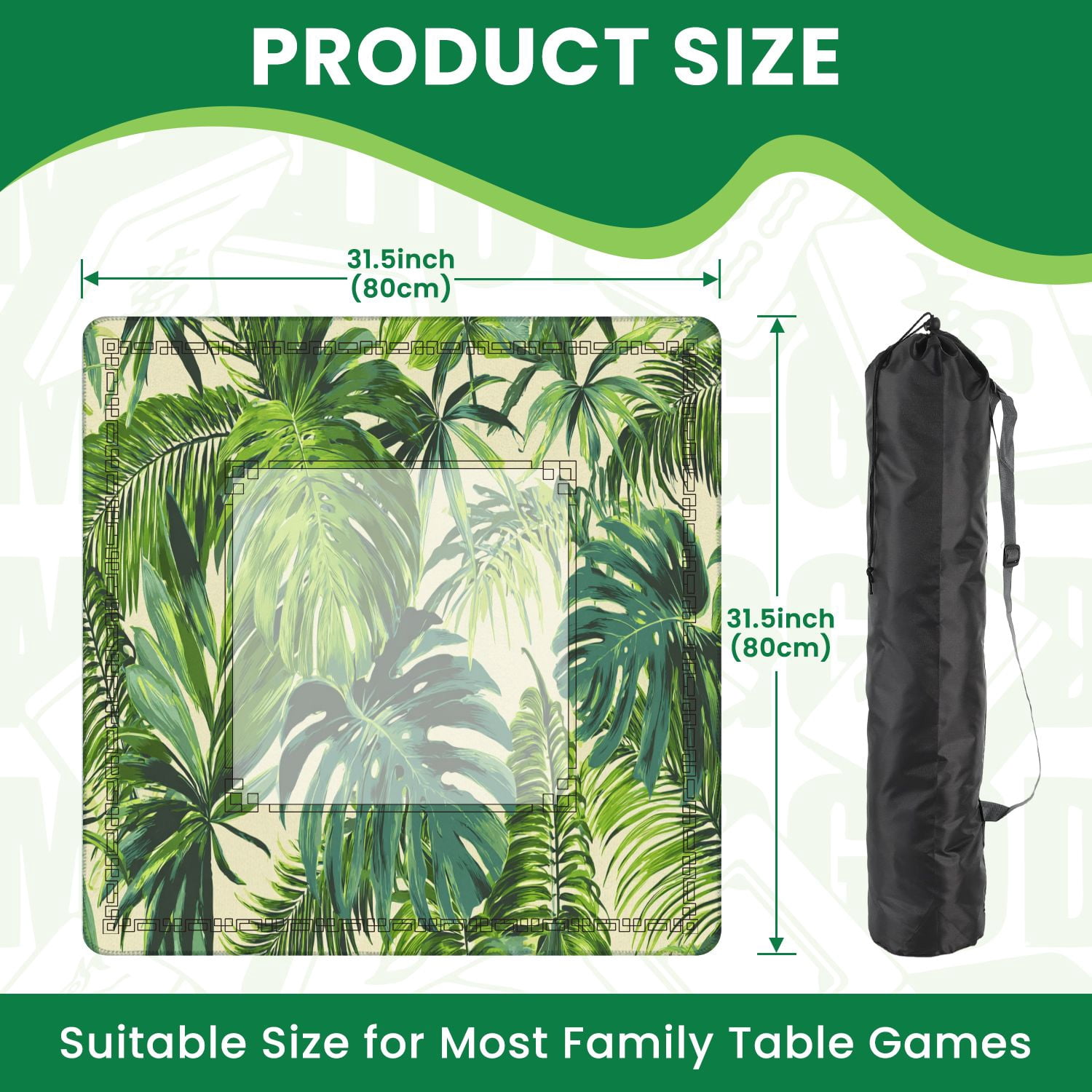 Mahjong Mat 31.5" x 31.5" Tropical palm leaves jungle leaf seamless floral Non-Slip Noise Reduction American Mahjong Tiles Table Cover for Dominoes Poker Card Board Games Gift