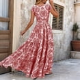 thumbnail image 5 of Boho Dresses for Women V Neck Short Sleeve Floral Printed Maxi Dresses Elastic Smocked Waist Tiered A Line Casual Dresses, S, 5 of 7