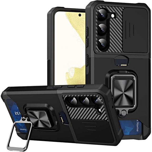 for Samsung Galaxy S23 Plus Phone case Protector, Including TPU PC Metal Ring, Precise Hole Alignment, Plug-in Card, Lens Protector, Four Corners Perfectly Protect Your Mobile Phone Black