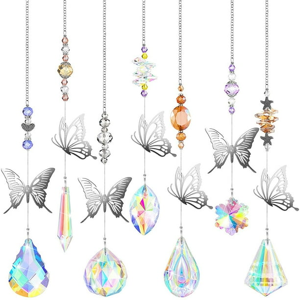 7 Pieces Butterfly Crystals Suncatcher Hanging Suncatchers Beads