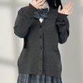 thumbnail image 3 of BUYISI Sweet Kawaii Knitted Cardigan V Neck Y2K Womens Cute Solid Color Uniform Loose Dark Gray, 3 of 9