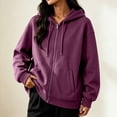 thumbnail image 5 of Womens Fleece Long Sleeve Zip Up Hoodie Sweatshirt Casual Oversized Track Jacket with Pockets Drawstring Cozy Slouchy Loungewear Travel Fall, Purple, XL, 5 of 8