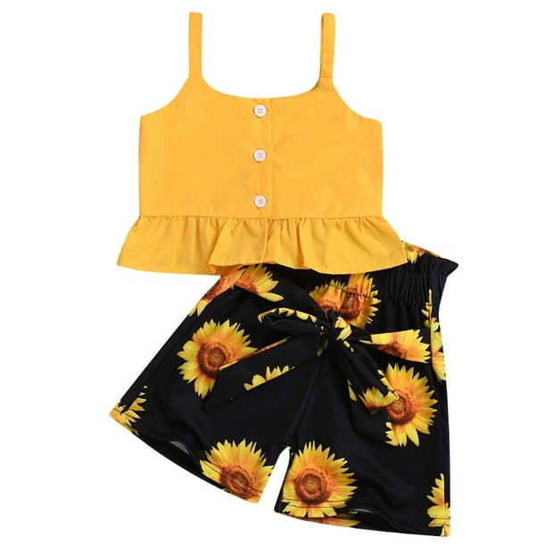 Canis Baby Girls Clothes Crop Tops Sunflower Shorts Pants Outfits