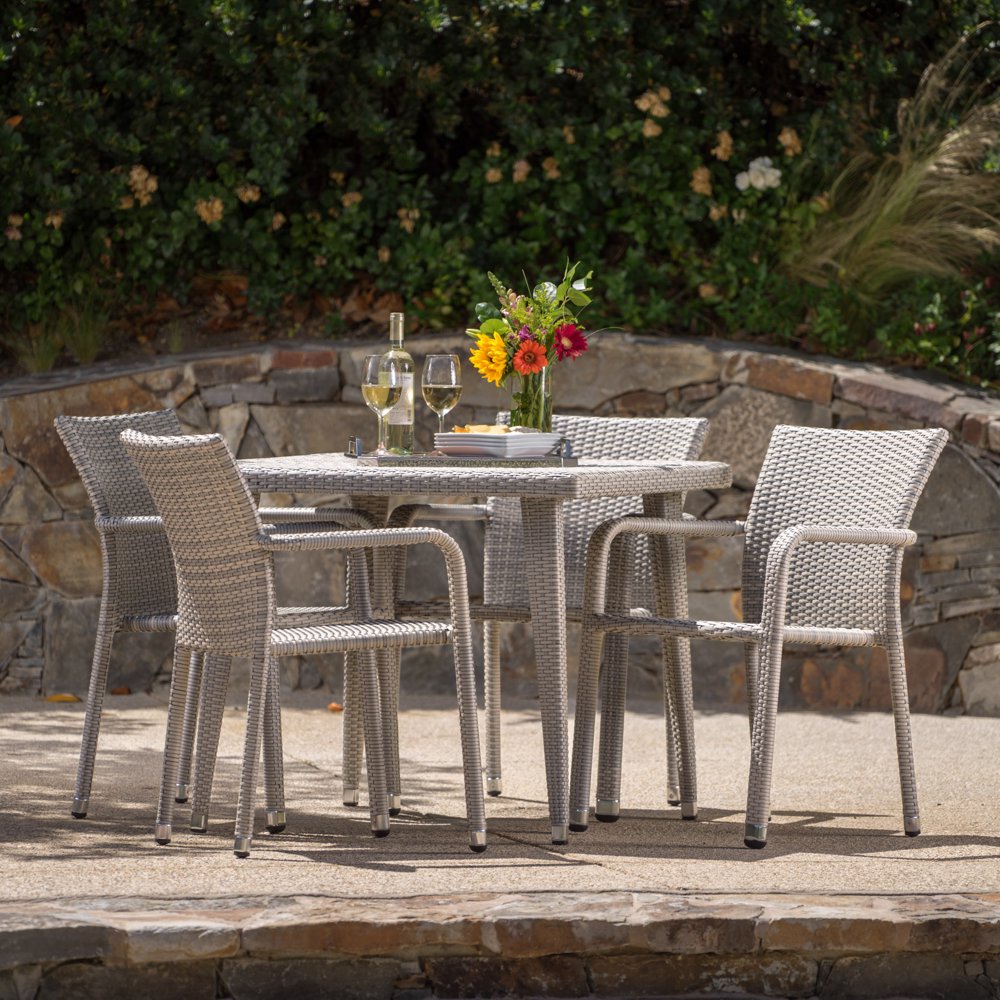 Modena Outdoor Aluminum Framed Wicker 5 Piece Dining Set with Matching