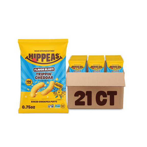 Hippeas Groovy White Cheddar Explosion Chickpea Puffs, Vegan Snack, 21 Ct, 0.75 oz
