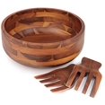 thumbnail image 2 of Acacia Wood Salad Bowl with 2 Wooden Hands, Large Mixing Bowl for Fruits, Salad, Cereal,Cornflake,Pasta 11" Diameter x 4.5" Height, 2 of 10