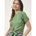 thumbnail image 4 of Moomaya Women Printed Crop Top, Front Knot Short Sleeves Round Neck Summer Top, 4 of 8