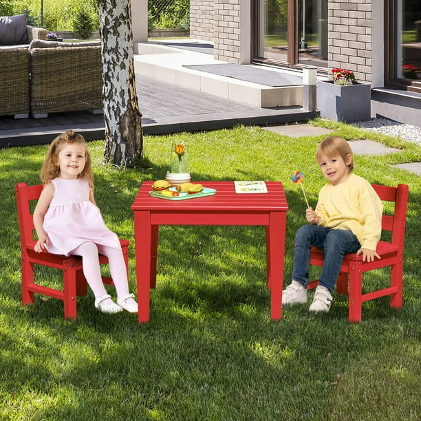 Costway 3PCS Kids Table 2 Chairs Set Outdoor Heavy Duty All