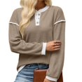 thumbnail image 4 of Wevis Autumn Henley Sweater for Women Color Block Button V-Neck Long Sleeve Knit Pullover Contrast Cuff Loose Daily Tops, 4 of 7