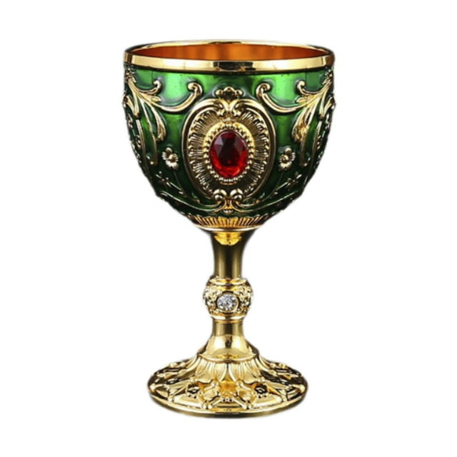Copa de agua retro en relieve, pequeña copa para beber con diamantes de imitación, mini cáliz decorativo Verde dorado