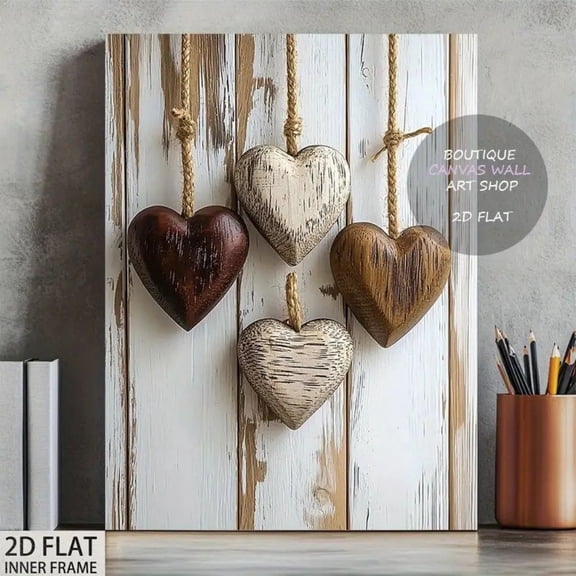 Cozy Rustic Wooden Hearts Canvas Print - Urban Studio