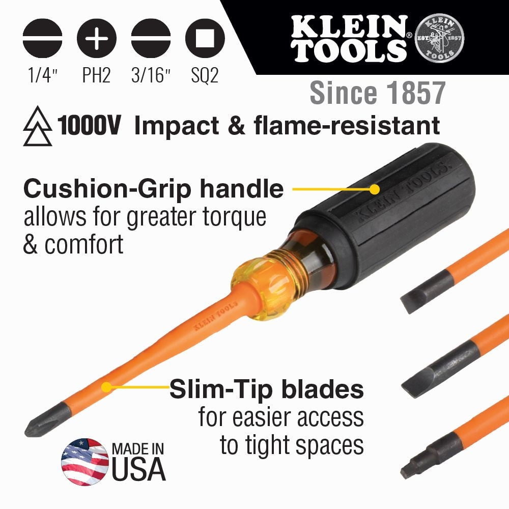 Klein Tools 33734INS 1000V Slim Tip Insulated Screwdriver Set (4-Piece)