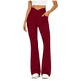 thumbnail image 2 of BADHUB Women Yoga Pants with Pockets Bell Bottom High Waist Tummy Control Pant Workout Sport Solid Pant Wine XS, 2 of 6