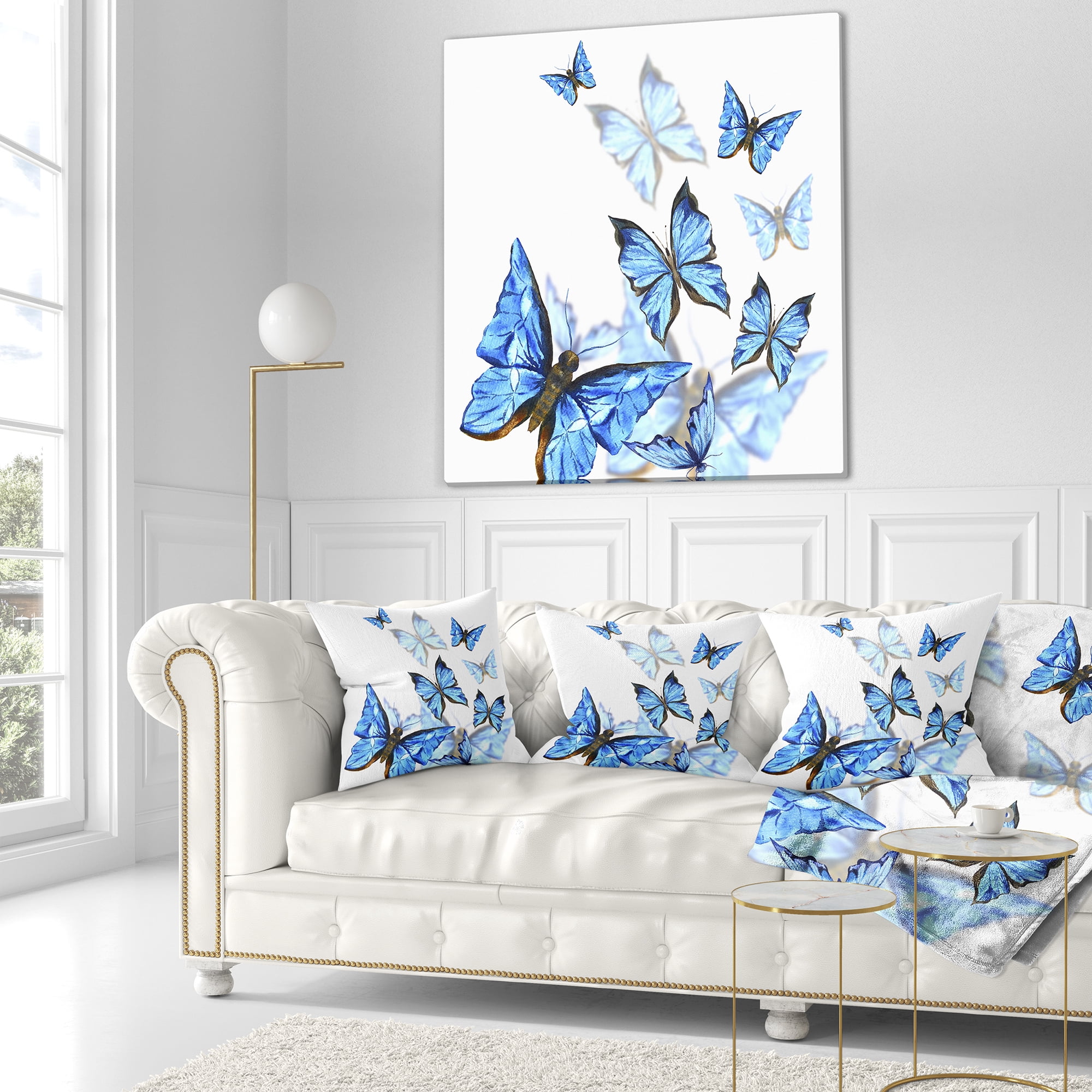 Designart Watercolor Butterflies on White - Floral Throw Pillow - 18x18
