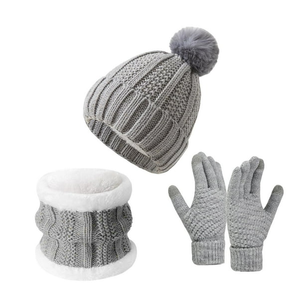 Gorro de invierno cómodo de 3 piezas para hombre y mujer, calentador de cuello con forro de felpa Gris
