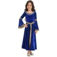 thumbnail image 3 of Xnihocha Big Girls Medieval Princess Maxi Dress Renaissance Long Bell Sleeve Vintage Retro Ball Gown Blue 12, 3 of 7