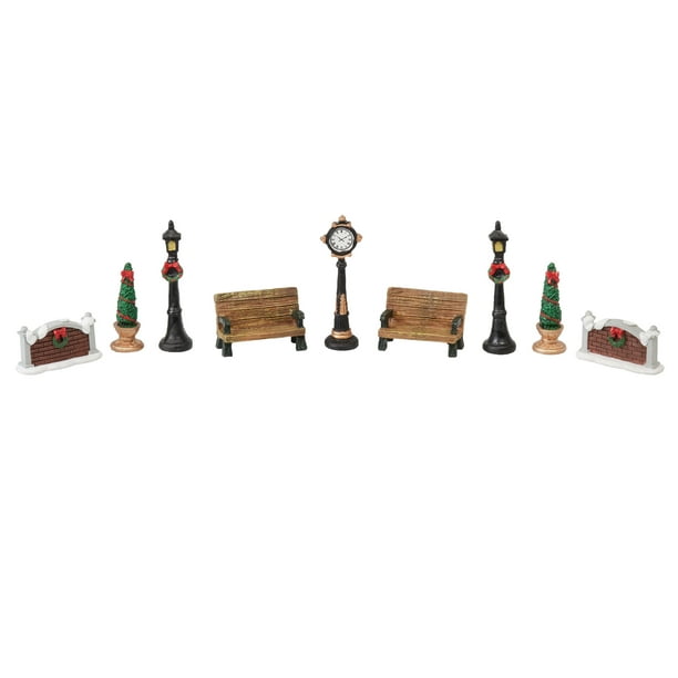 Village accessories christmas trees benches any Holiday Time 9-Piece Christmas Village Accessory Set - Walmart.com