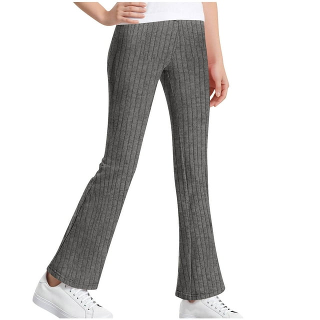 Pantalones largos para niños, pantalones largos, pantalones acampanados para niños, pantalones de punto acanalado para niñas, pantalones elegantes y cómodos con varios colores, pantalones de poliéster
