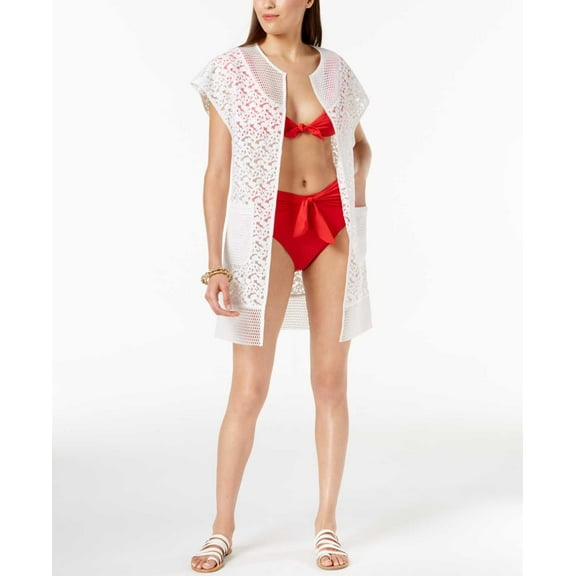 Steve Madden Out-Of-Town Mesh Kimono & Cover-Up (White, One Size)