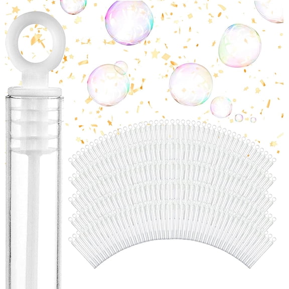 Wedding Bubbles Bulk - White Circle Top Wands (100 Count) Individual Mini Bubble Wand Favors for Weddings, Celebration Party Favor for Guests - Stock Your Home
