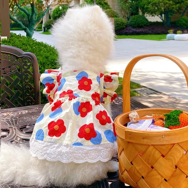 Ropa de algodón para mascotas, primavera y verano, vestido floral con mangas voladoras, ropa para gatos de peluche
