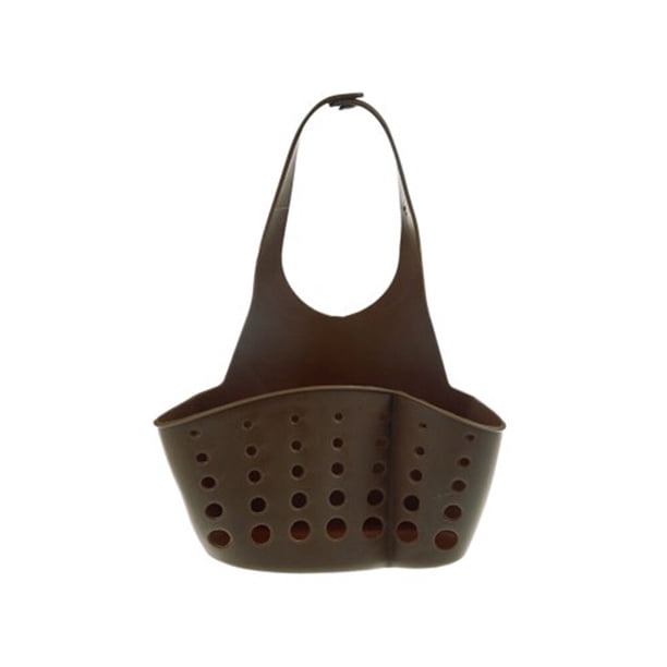 Organizador de cocina con botón a presión ajustable, soporte para esponja, cesta para paños de cocina, jabonera, soporte para colgar en el fregadero (café)