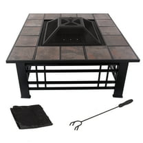 Pure Garden 32-Inch Outdoor Fire Pit with Screen, Cover, and Poker (Black)
