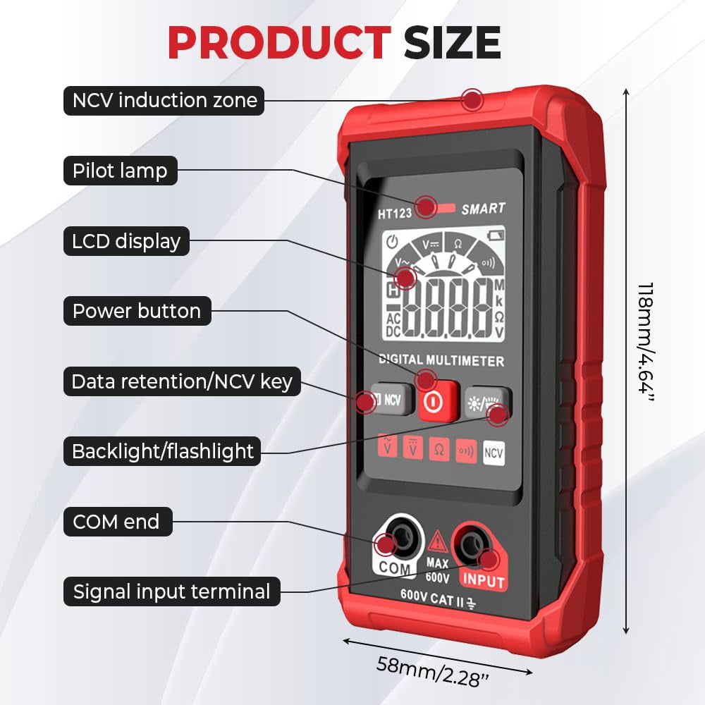Automatic Digital Multimeter, 2025 New Auto-Ranging Voltmeter, Electric Meter Tester Tool Smart Measurement, Non Contact Volt DC Amp Meter Tester Digital Voltmeter for Ac/Dc Voltage (1PC)