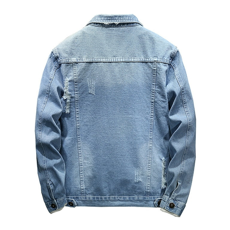 APEXFWDT Jean Jacket for Men Ripped Denim Jacket Coat