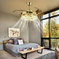 thumbnail image 2 of 36 inches Stained Glass Ceiling Fan with Light and Remote Control,Antique Indoor Down Rod Reversible Chandelier Ceiling Fan for Bedroom Living Room 4-Blades 110-120V Brown, 2 of 6