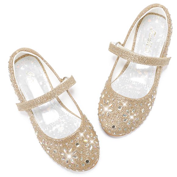 Furdeour Toddler Girls Flats Shoes Size 9 Pageant Party Wedding Flower Girls Formal(19Gold 9)