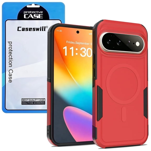 Caseswill Magnetic Rugged Phone Case for Google Pixel 11 Pro, with 2X Screen Protector, Dual Layer Hybrid Hard PC Soft TPU Shockproof Anti-Slip Protective Cover