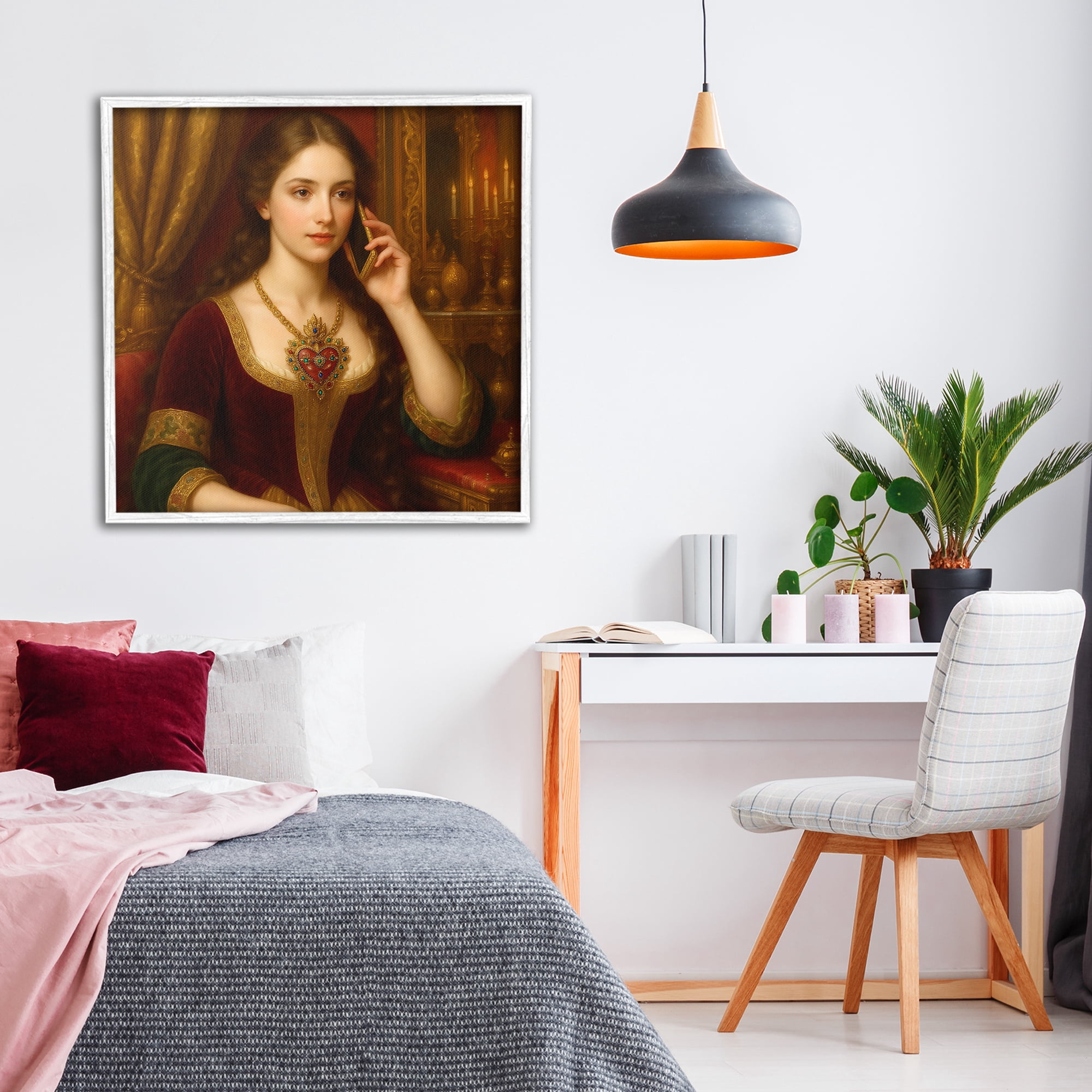 Stupell Industries Rococo Woman with Cell Phone White Framed Giclee Art, design by Grotto Studios
