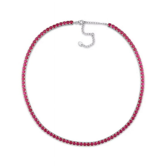 Round Cut Lab Created Ruby Tennis Necklace in 925 Sterling Silver – Birthstone Necklace, Elegant Birthday Gift, Gift for Her