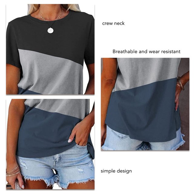 Camiseta de cuello redondo, camiseta de cuello redondo, camiseta informal de manga corta y cuello redondo, diseño fácil de usar